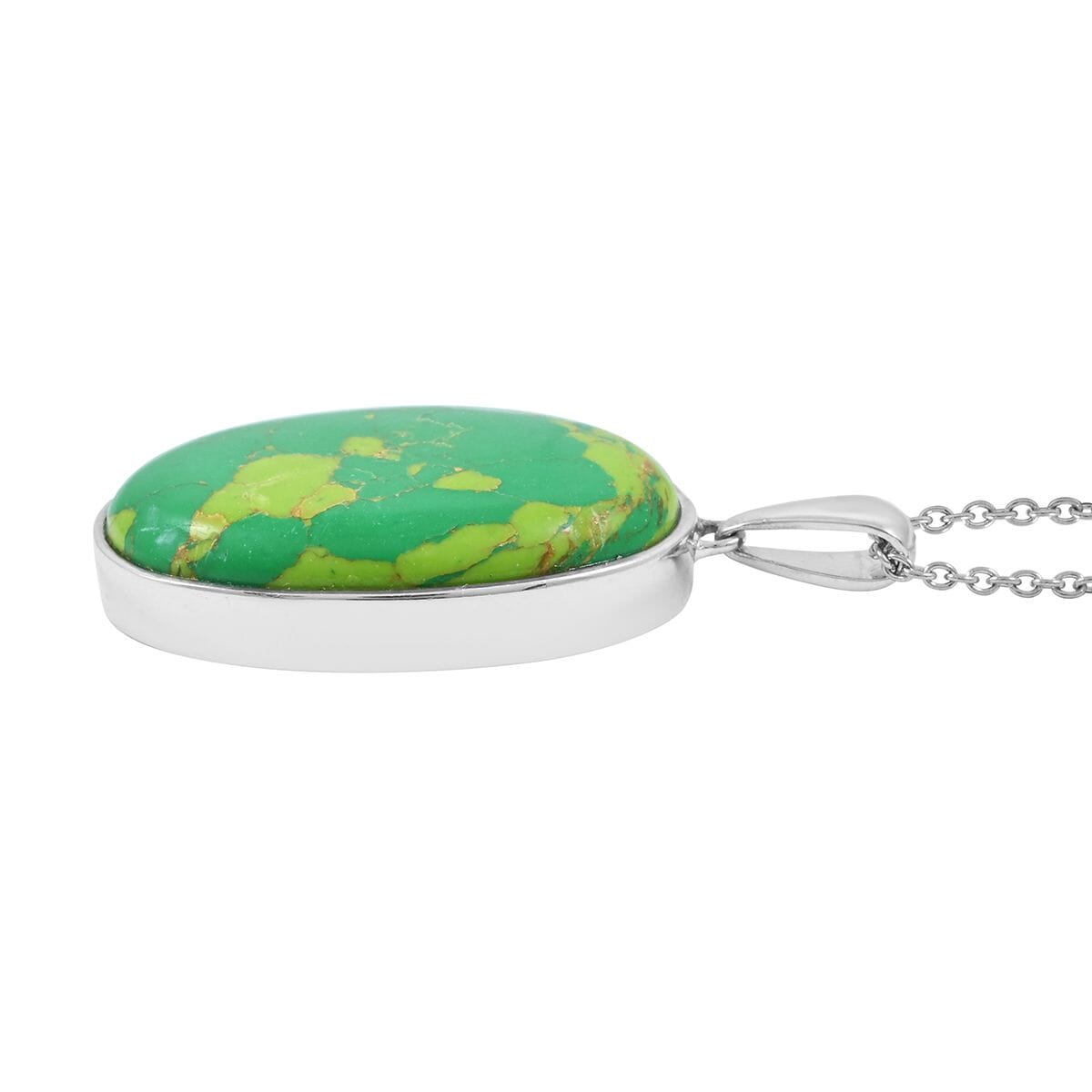 Mojave Green Turquoise 27.75 ctw Pendant Necklace in 14K YG & Platinum Over Copper with Magnet and Stainless Steel 20 Inches image number 3