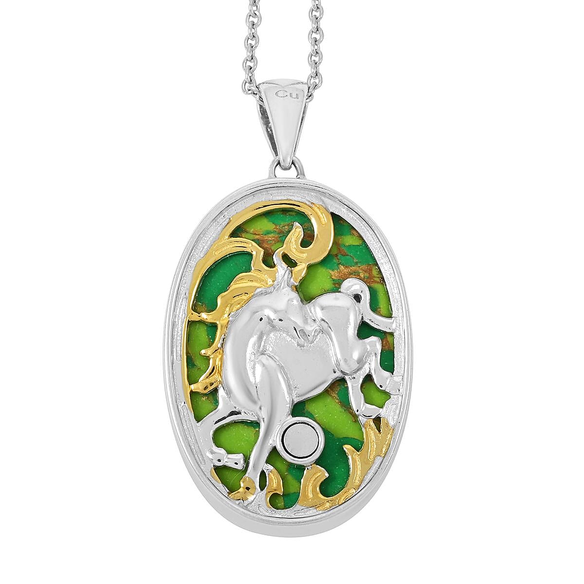 Mojave Green Turquoise 27.75 ctw Pendant Necklace in 14K YG & Platinum Over Copper with Magnet and Stainless Steel 20 Inches