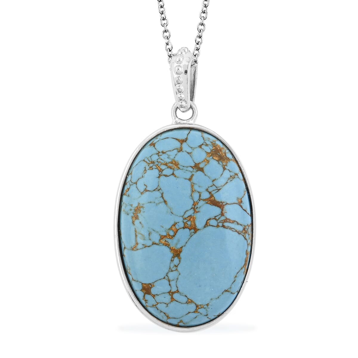 Mojave Blue Turquoise Pendant in 14K YG & Platinum Over Copper with Magnet and Stainless Steel Necklace (20 Inches) 29.25 ctw image number 0