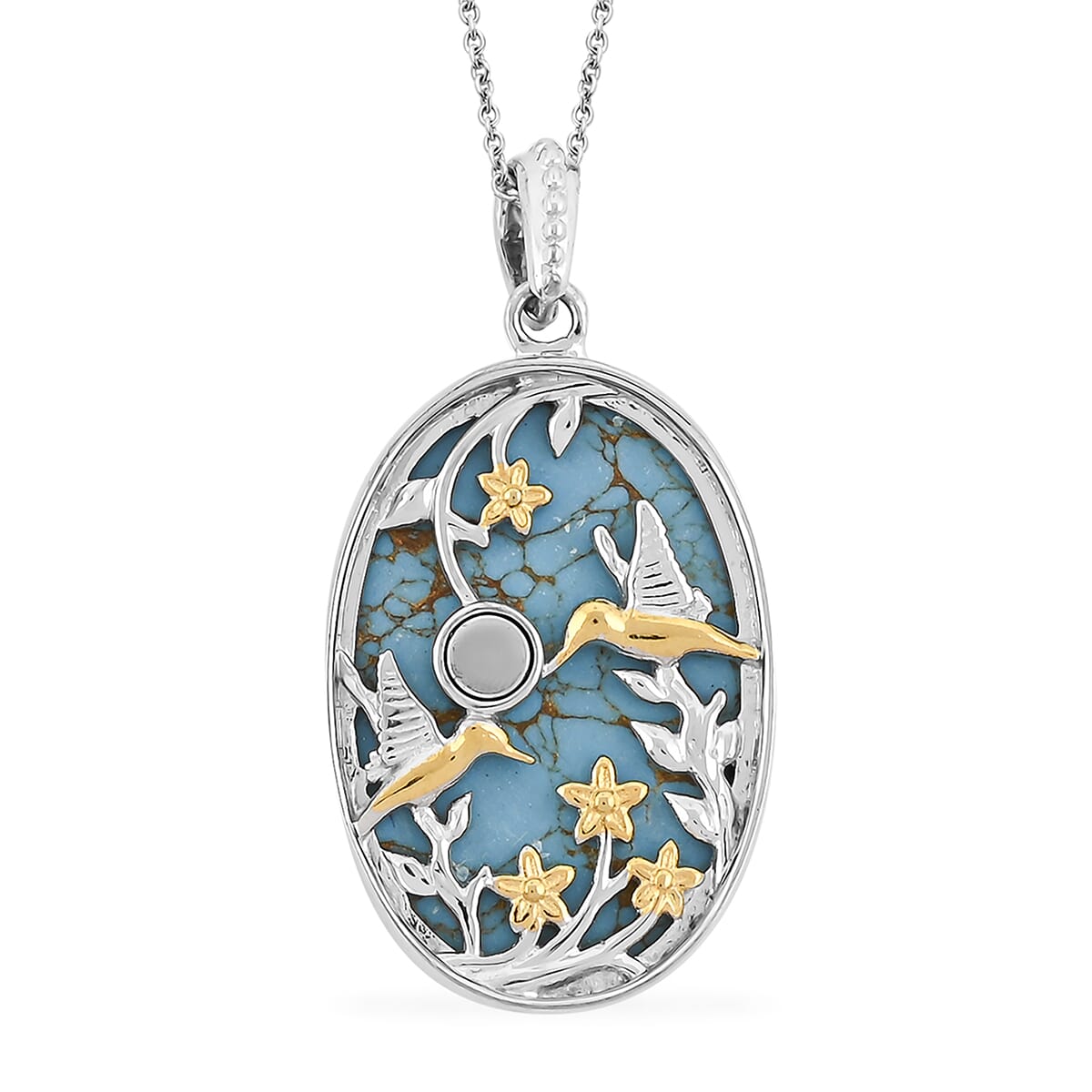 Mojave Blue Turquoise Pendant in 14K YG & Platinum Over Copper with Magnet and Stainless Steel Necklace (20 Inches) 29.25 ctw image number 3