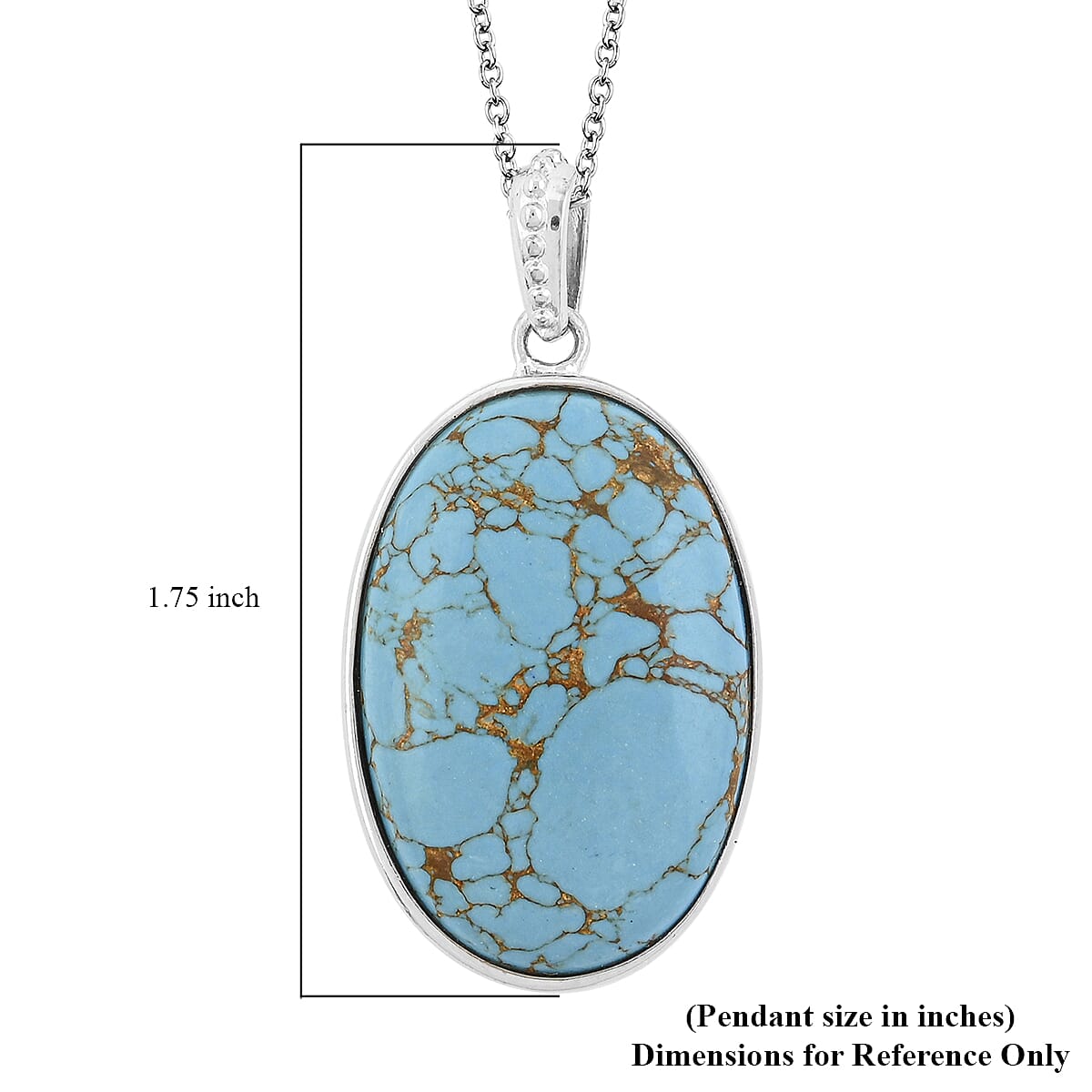 Mojave Blue Turquoise 29.25 ctw Pendant in 14K YG & Platinum Over Copper with Magnet and Stainless Steel Necklace 20 Inches