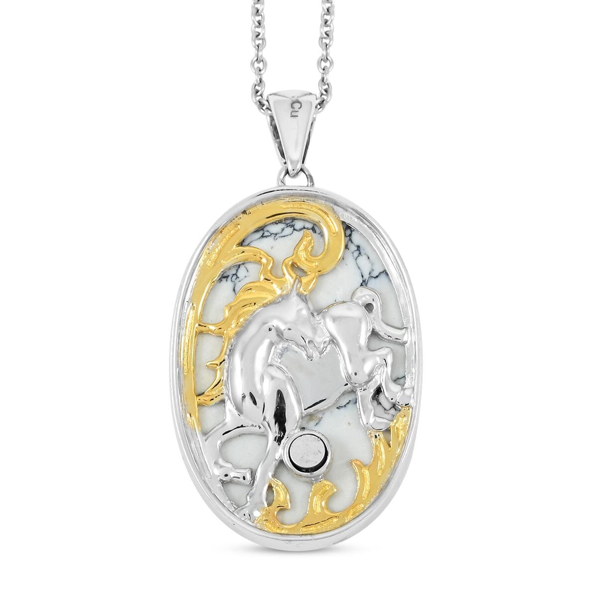 White Howlite 28.50 ctw Pendant Necklace in 14K YG and Platinum Over Copper with Magnet and Stainless Steel 20 Inches image number 4