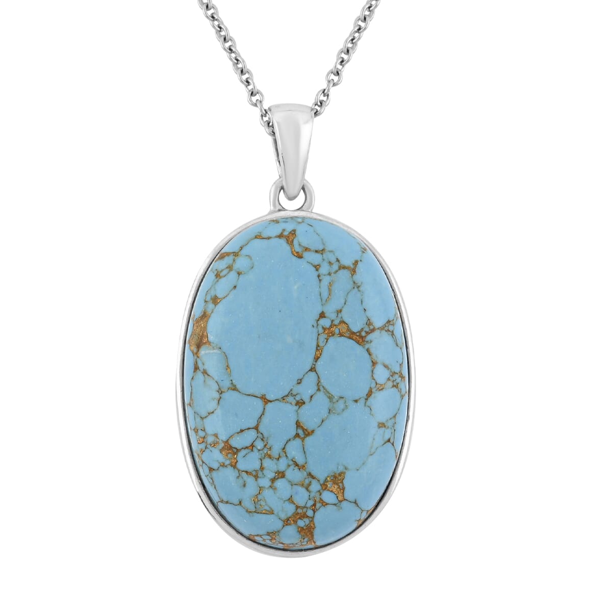 Mojave Blue Turquoise 27.75 ctw Pendant Necklace in 14K YG & Platinum Over Copper with Magnet and Stainless Steel 20 Inches image number 0