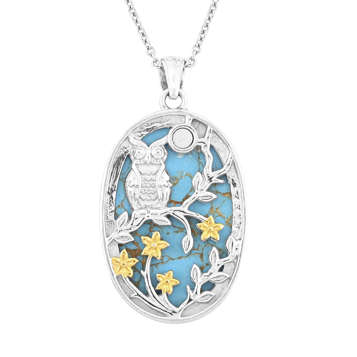 Mojave Blue Turquoise 27.75 ctw Pendant Necklace in 14K YG & Platinum Over Copper with Magnet and Stainless Steel 20 Inches image number 3