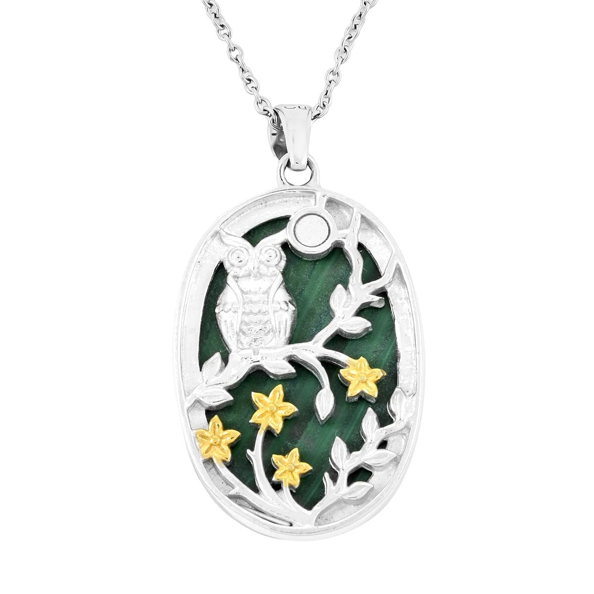 African Malachite 39.35 ctw Pendant Necklace in 14K YG & Platinum Over Copper with Magnet and Stainless Steel 20 Inches image number 4