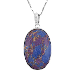 Mojave Purple Turquoise 30.00 ctw Pendant Necklace in 14K YG & Platinum Over Copper with Magnet and Stainless Steel 20 Inches