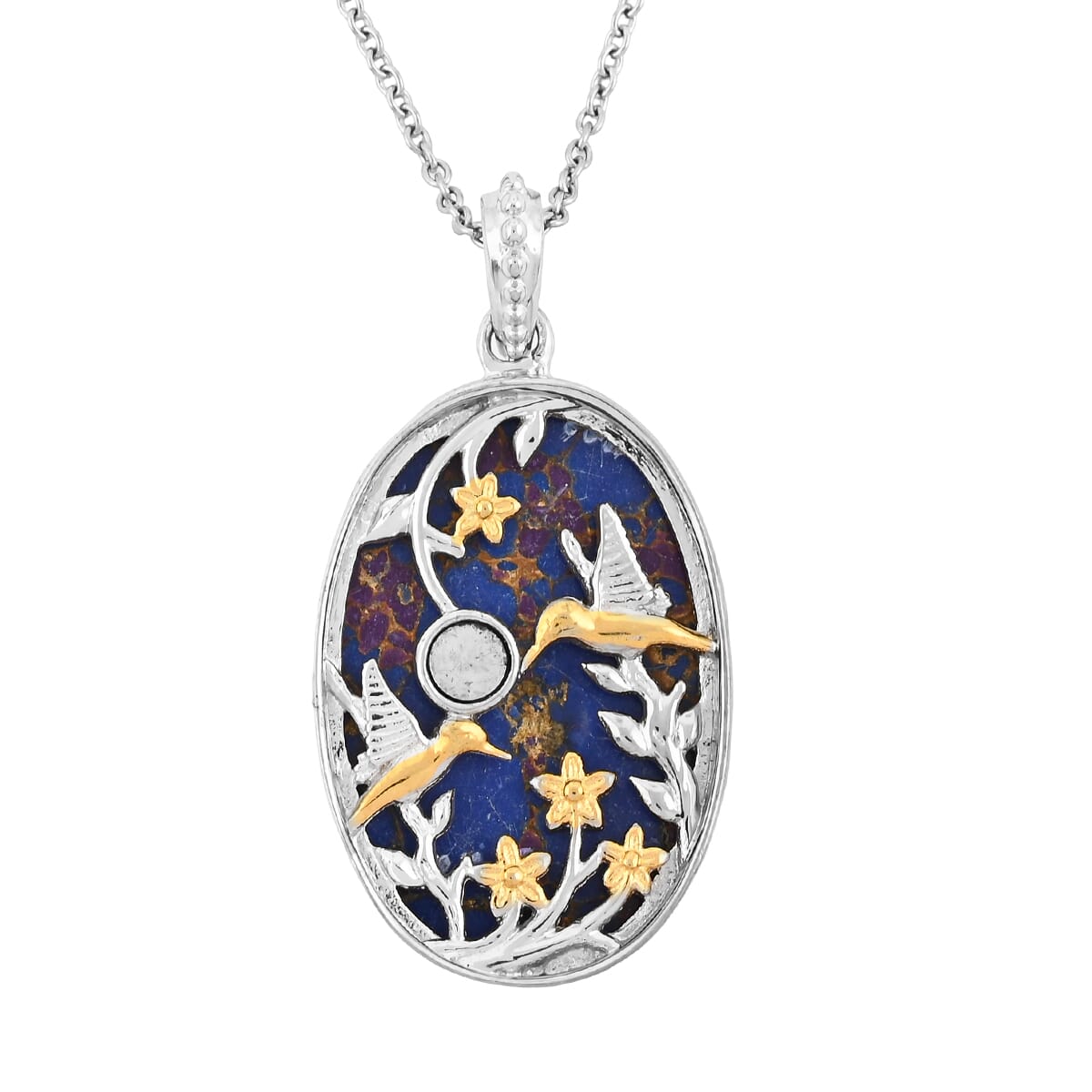 Mojave Purple Turquoise 30.00 ctw Pendant Necklace in 14K YG & Platinum Over Copper with Magnet and Stainless Steel 20 Inches image number 2