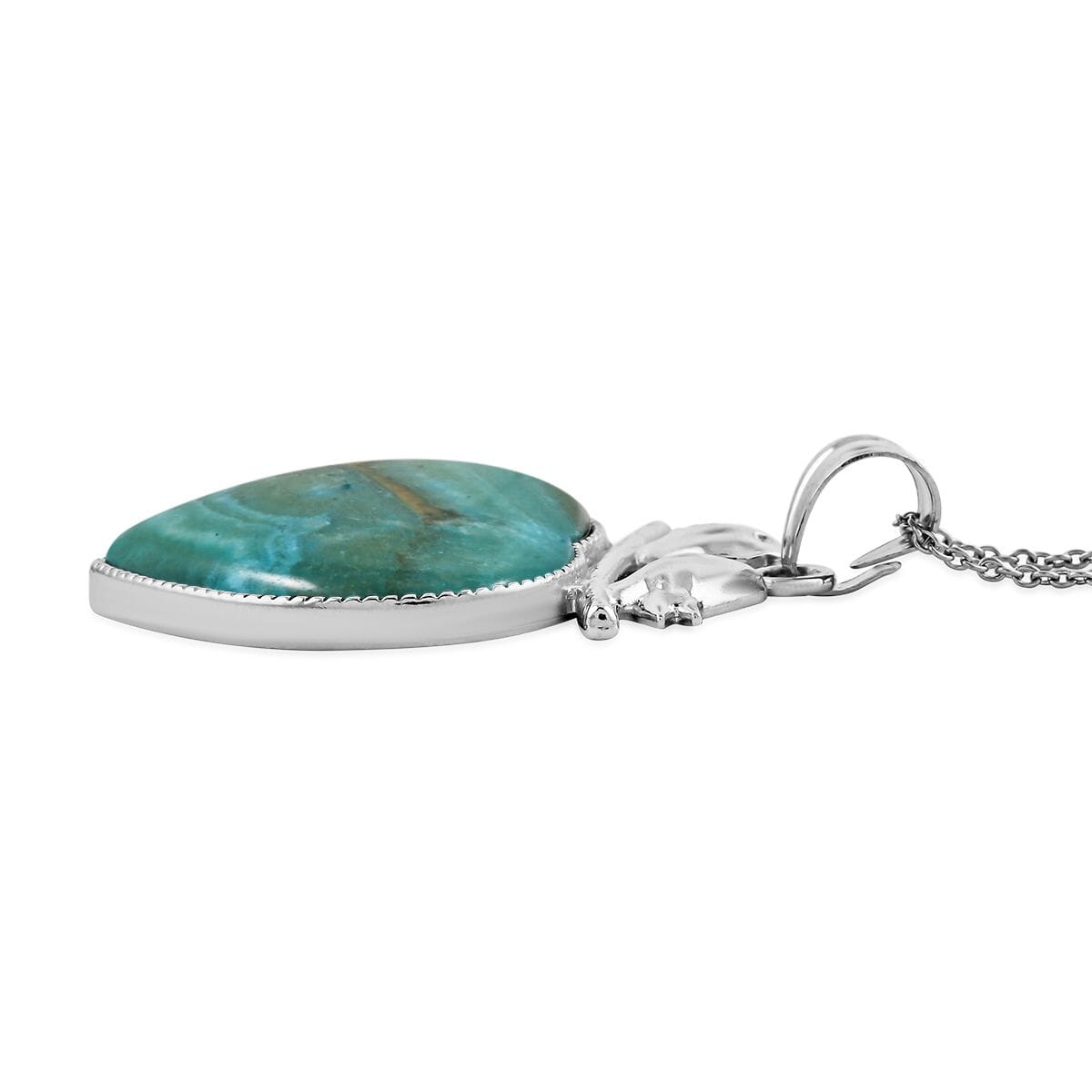 Inlay Heart Love-Bird Chinese Blue Rhodochrosite 48.00 ctw Pendant in Silvertone with Stainless Steel Necklace (20 Inches) image number 3