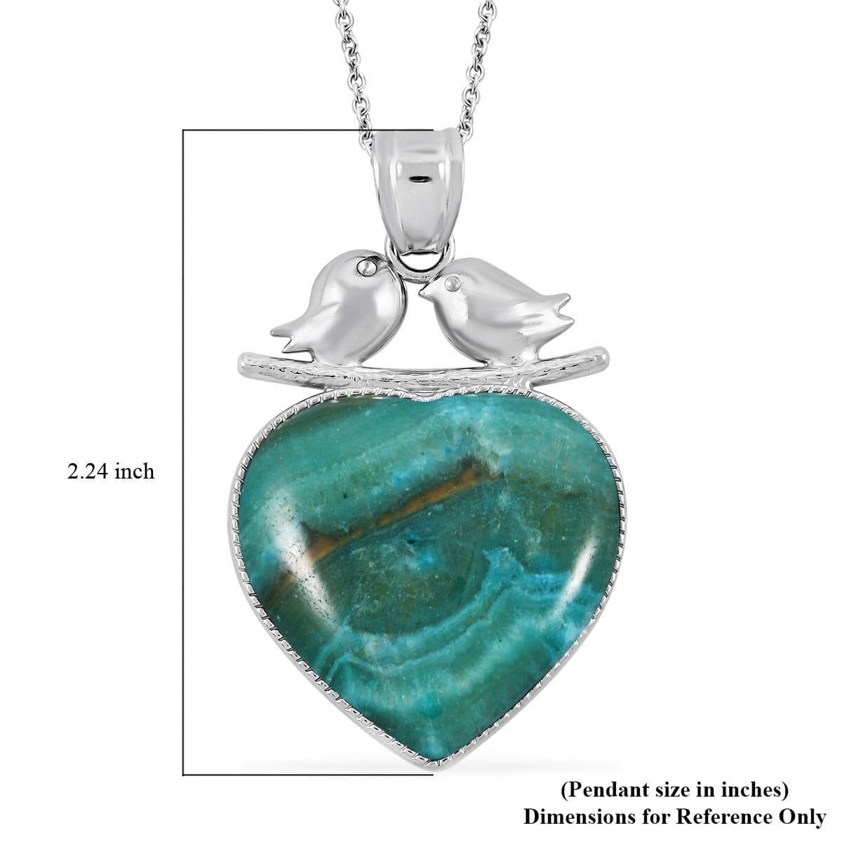 Inlay Heart Love-Bird Chinese Blue Rhodochrosite 48.00 ctw Pendant in Silvertone with Stainless Steel Necklace (20 Inches) image number 5