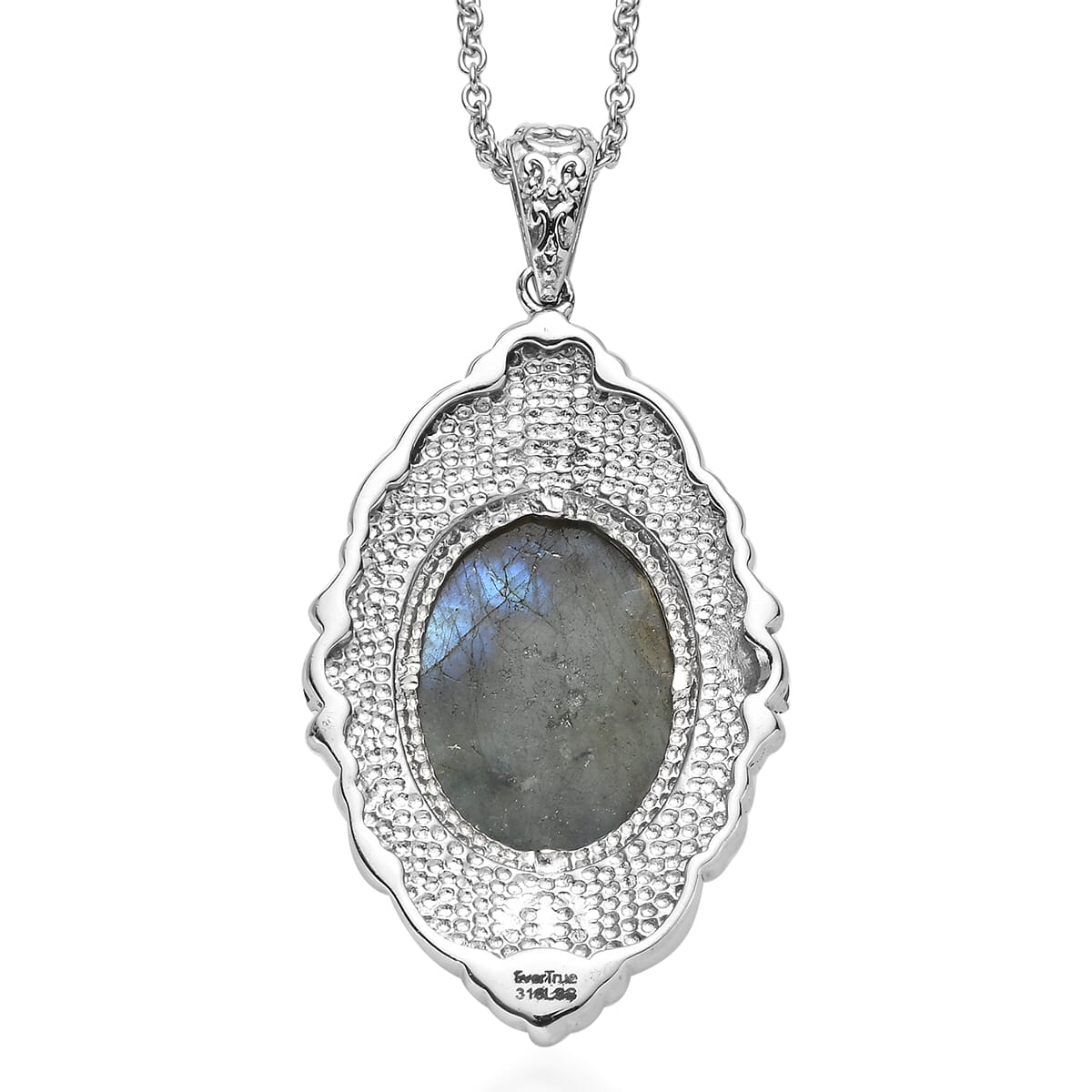 Ever True Malagasy Labradorite and African Amethyst 15.40 ctw Pendant Necklace 20 Inches in Stainless Steel image number 4