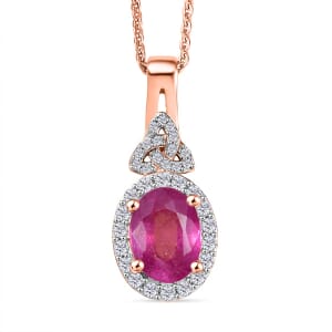 D'Joy Ilakaka Hot Pink Sapphire FF and White Zircon 2.35 ctw Eternal Promise Pendant Necklace 20 Inches in 18K Vermeil Rose Gold Over Sterling Silver