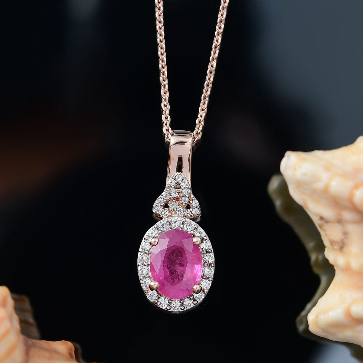 D'Joy Ilakaka Hot Pink Sapphire FF and White Zircon 2.35 ctw Eternal Promise Pendant Necklace 20 Inches in 18K Vermeil Rose Gold Over Sterling Silver image number 1