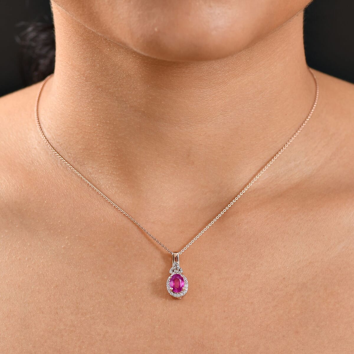D'Joy Ilakaka Hot Pink Sapphire FF and White Zircon 2.35 ctw Eternal Promise Pendant Necklace 20 Inches in 18K Vermeil Rose Gold Over Sterling Silver image number 2