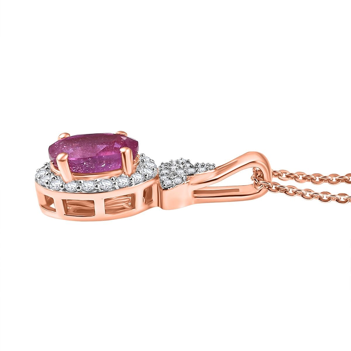 D'Joy Ilakaka Hot Pink Sapphire FF and White Zircon 2.35 ctw Eternal Promise Pendant Necklace 20 Inches in 18K Vermeil Rose Gold Over Sterling Silver image number 3