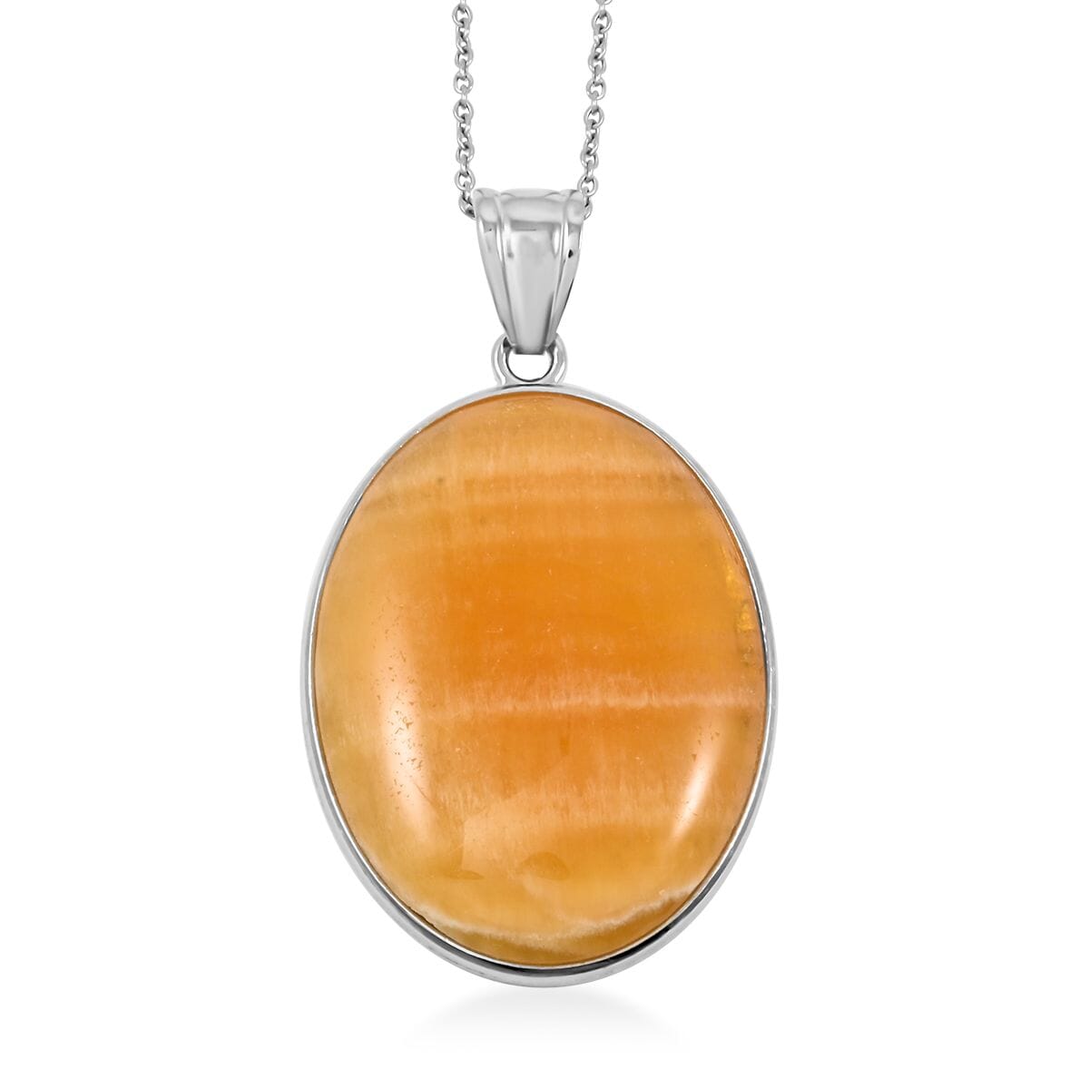 Inlay Frame Oval Golden Imperial Calcite 60.00 Pendant in Silvertone with Stainless Steel Necklace (20 Inches) image number 0