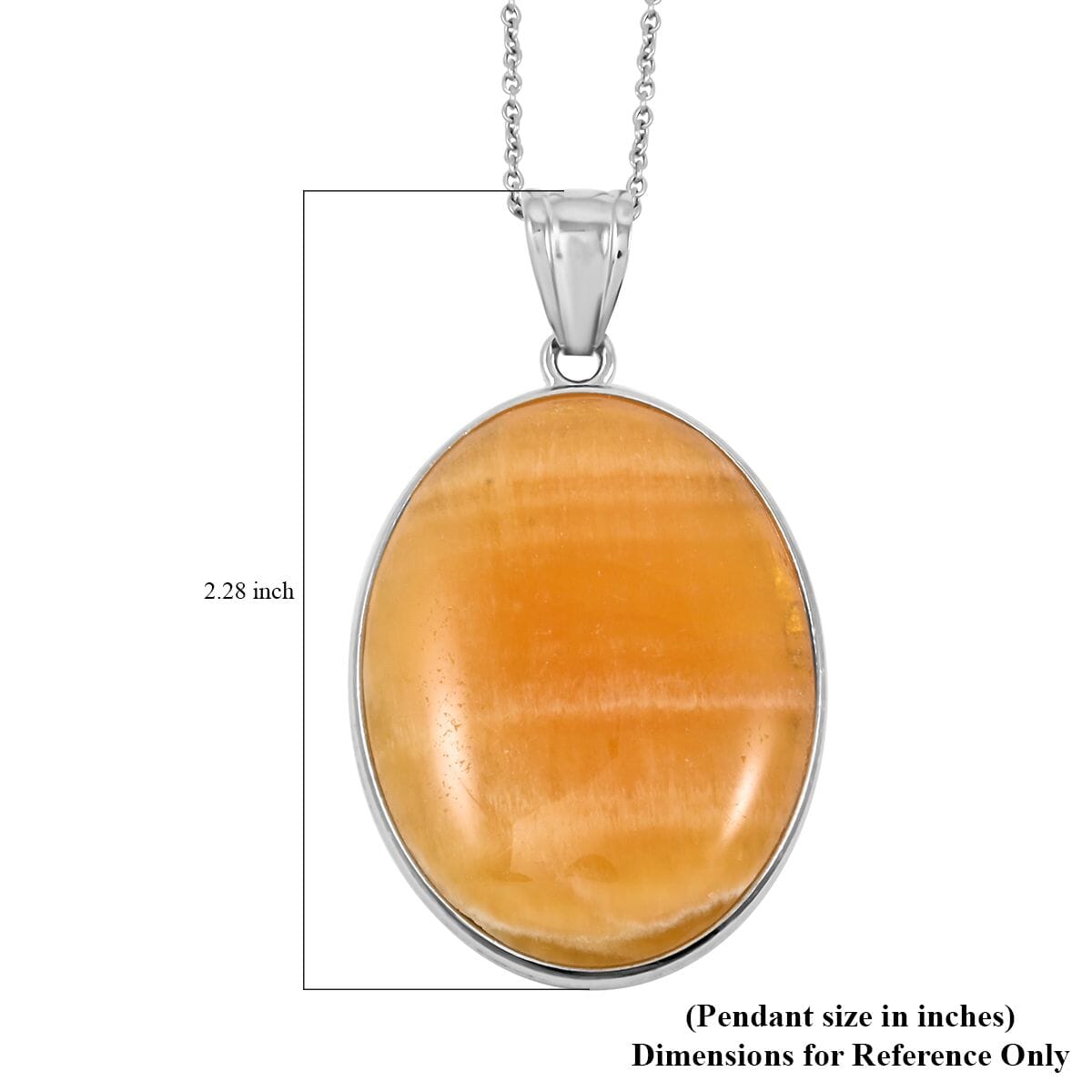 Inlay Frame Oval Golden Imperial Calcite 60.00 Pendant in Silvertone with Stainless Steel Necklace (20 Inches) image number 5