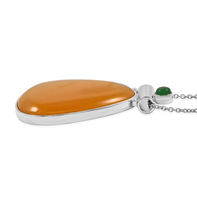 Center Stone Color Varies Inlay Frame Freeform Golden Imperial Calcite 61.00 ctw Pendant in Silvertone with Stainless Steel Necklace (20 Inches)