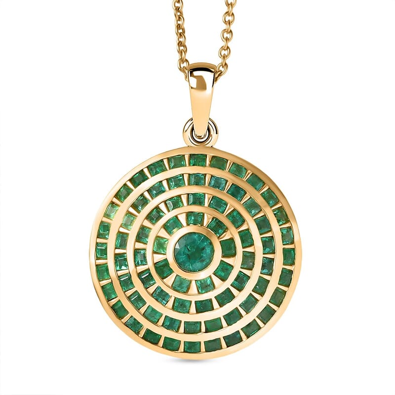 Kagem Zambian Emerald 3.45 ctw Pendant Necklace (20 Inches) in 18K Vermeil Yellow Gold Over Sterling Silver