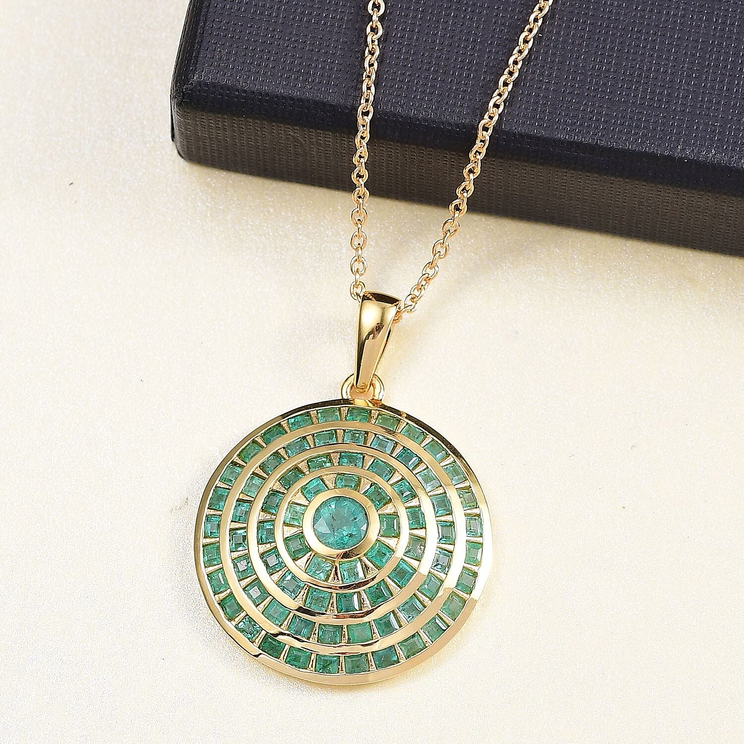 Kagem Zambian Emerald 3.45 ctw Pendant Necklace (20 Inches) in 18K Vermeil Yellow Gold Over Sterling Silver