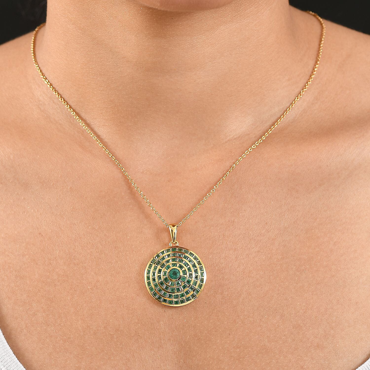 Kagem Zambian Emerald 3.45 ctw Pendant Necklace (20 Inches) in 18K Vermeil Yellow Gold Over Sterling Silver