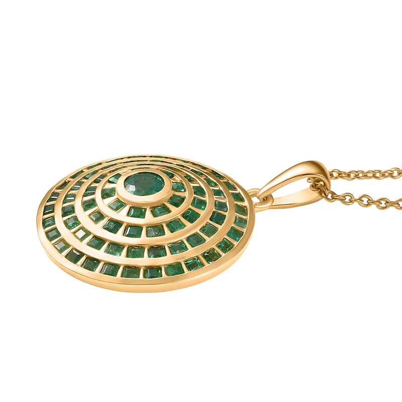 Kagem Zambian Emerald 3.45 ctw Pendant Necklace (20 Inches) in 18K Vermeil Yellow Gold Over Sterling Silver