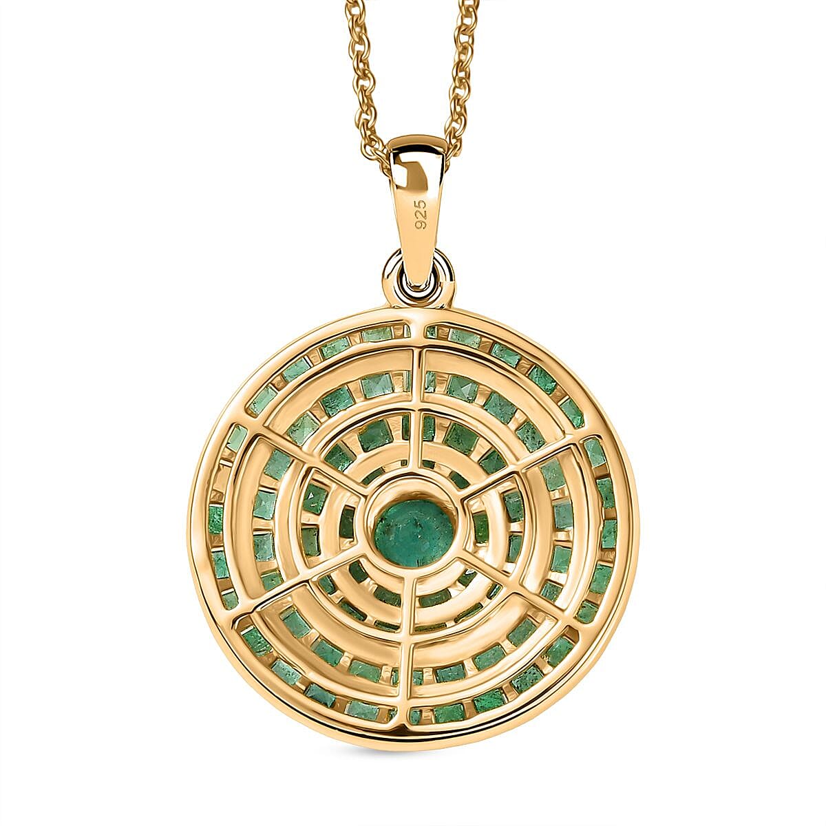 Kagem Zambian Emerald 3.45 ctw Pendant Necklace (20 Inches) in 18K Vermeil Yellow Gold Over Sterling Silver
