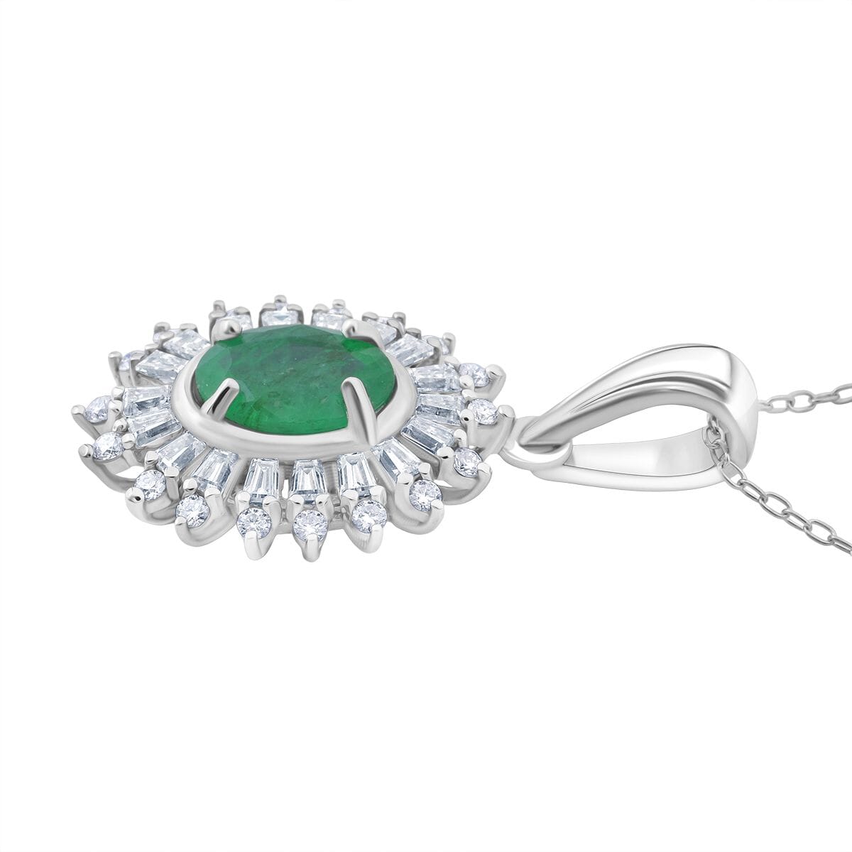 Premium Kagem Zambian Emerald and Moissanite 1.65 ctw Eternal Light Pendant Necklace in Rhodium Over Sterling Silver 20 Inches image number 2