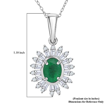 Premium Kagem Zambian Emerald and Moissanite 1.65 ctw Eternal Light Pendant Necklace in Rhodium Over Sterling Silver 20 Inches