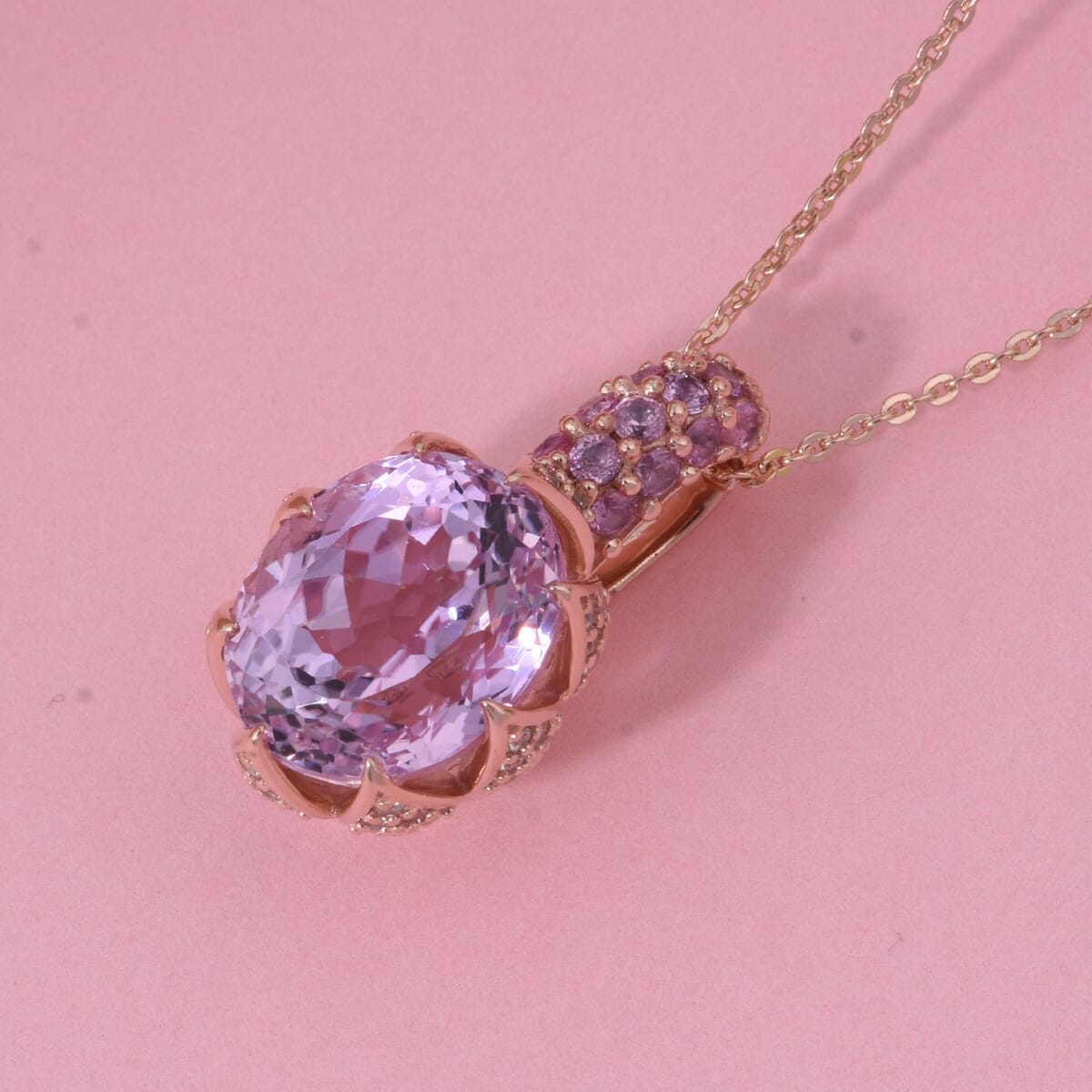 D'Joy Martha Rocha Kunzite and Multi Gemstone 7.40 ctw Lavender Bloom Pendant Necklace in 18K Vermeil Rose Gold Over Sterling Silver 20 Inches image number 1
