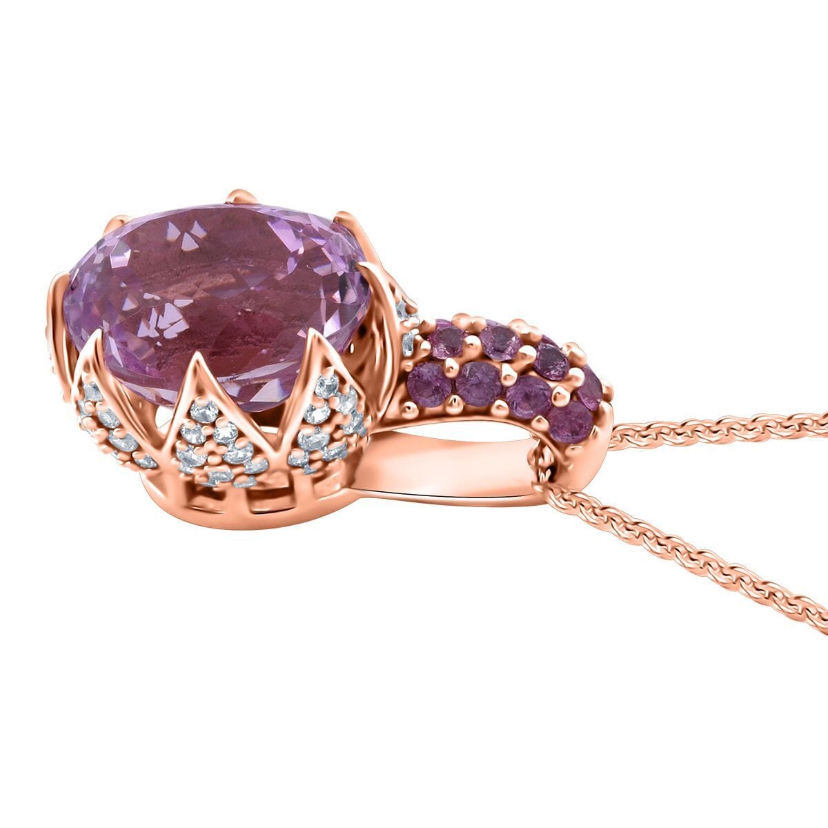 D'Joy Martha Rocha Kunzite and Multi Gemstone 7.40 ctw Lavender Bloom Pendant Necklace in 18K Vermeil Rose Gold Over Sterling Silver 20 Inches image number 3