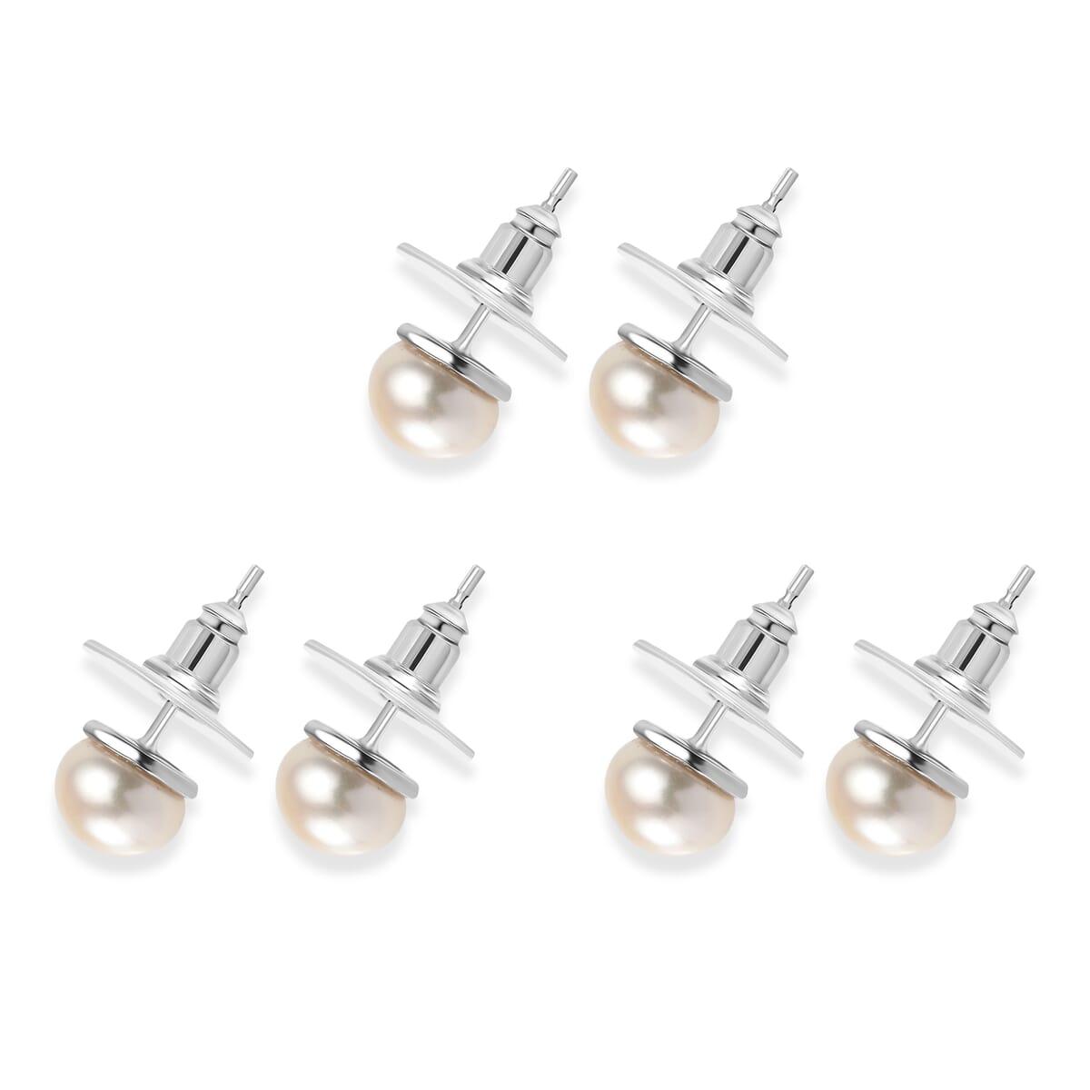Ever True Set of 3 Freshwater Pearl Solitaire Stud Earrings in Stainless Steel image number 3