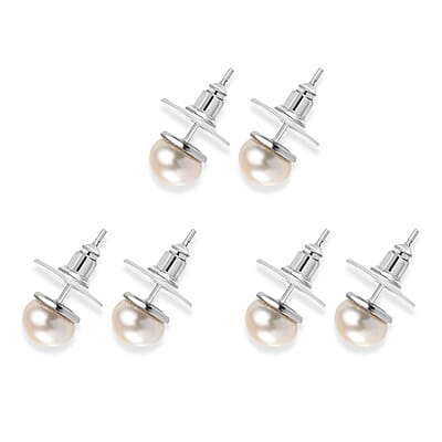 EverTrue Set of 3 Freshwater Pearl Solitaire Stud Earrings in Stainless Steel