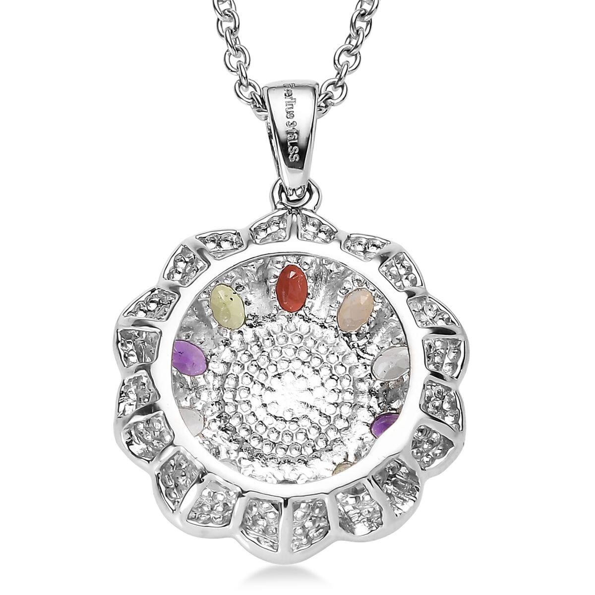 Ever True Lavender Pearl and Multi Gemstone 1.80 ctw Celestial Garden Pendant Necklace 20 Inches in Stainless Steel image number 4