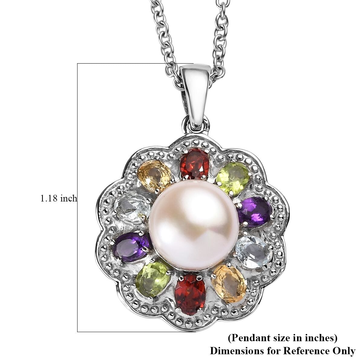 Ever True Lavender Pearl and Multi Gemstone 1.80 ctw Celestial Garden Pendant Necklace 20 Inches in Stainless Steel image number 6