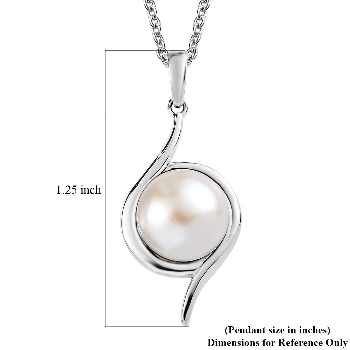 Ever True White Freshwater Pearl Swirl Solitaire Pendant Necklace 20 Inches in Stainless Steel image number 5