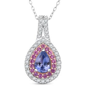 D'Joy Premium Ceylon Blue Sapphire and Multi Gemstone 1.35 ctw Celestial Dewdrop Pendant Necklace in Rhodium Over Sterling Silver 20 Inches