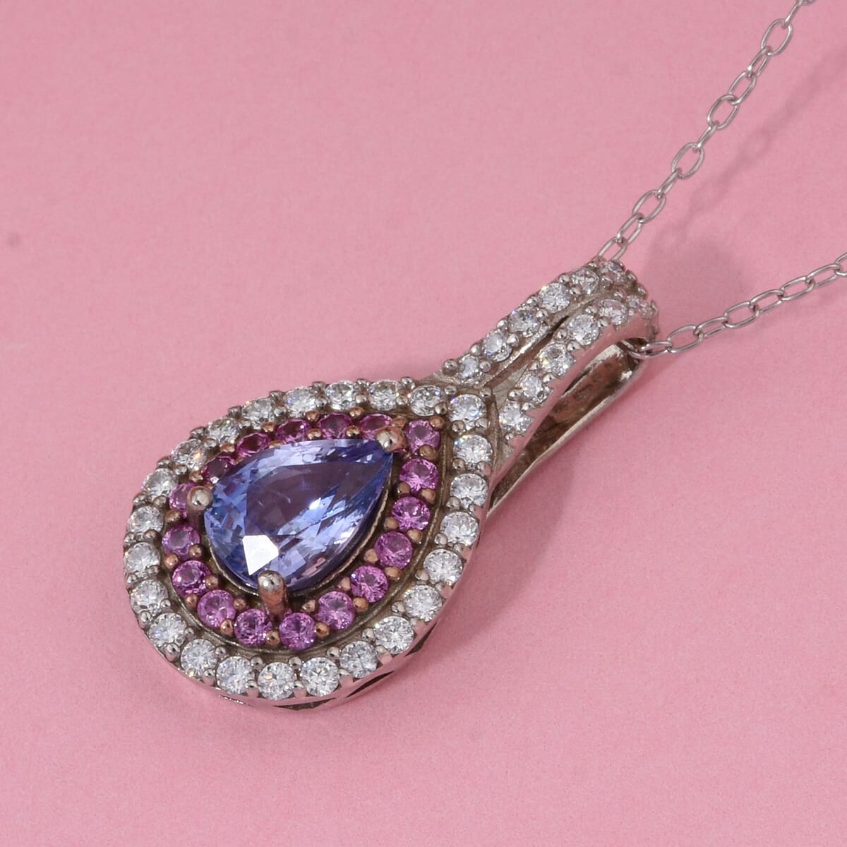 D'Joy Premium Ceylon Blue Sapphire and Multi Gemstone 1.35 ctw Celestial Dewdrop Pendant Necklace in Rhodium Over Sterling Silver 20 Inches image number 1