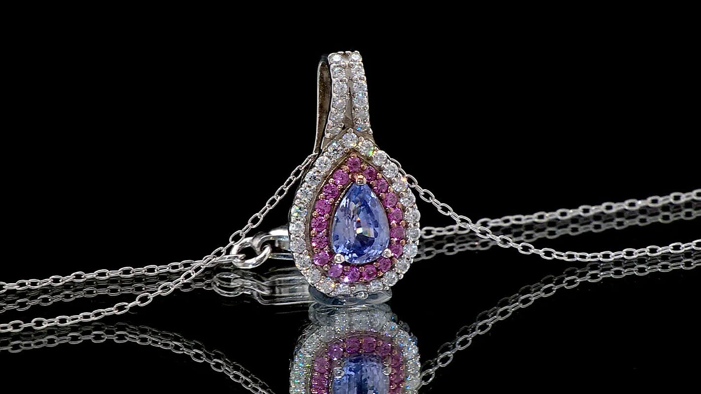 D'Joy Premium Ceylon Blue Sapphire and Multi Gemstone 1.35 ctw Celestial Dewdrop Pendant Necklace in Rhodium Over Sterling Silver 20 Inches