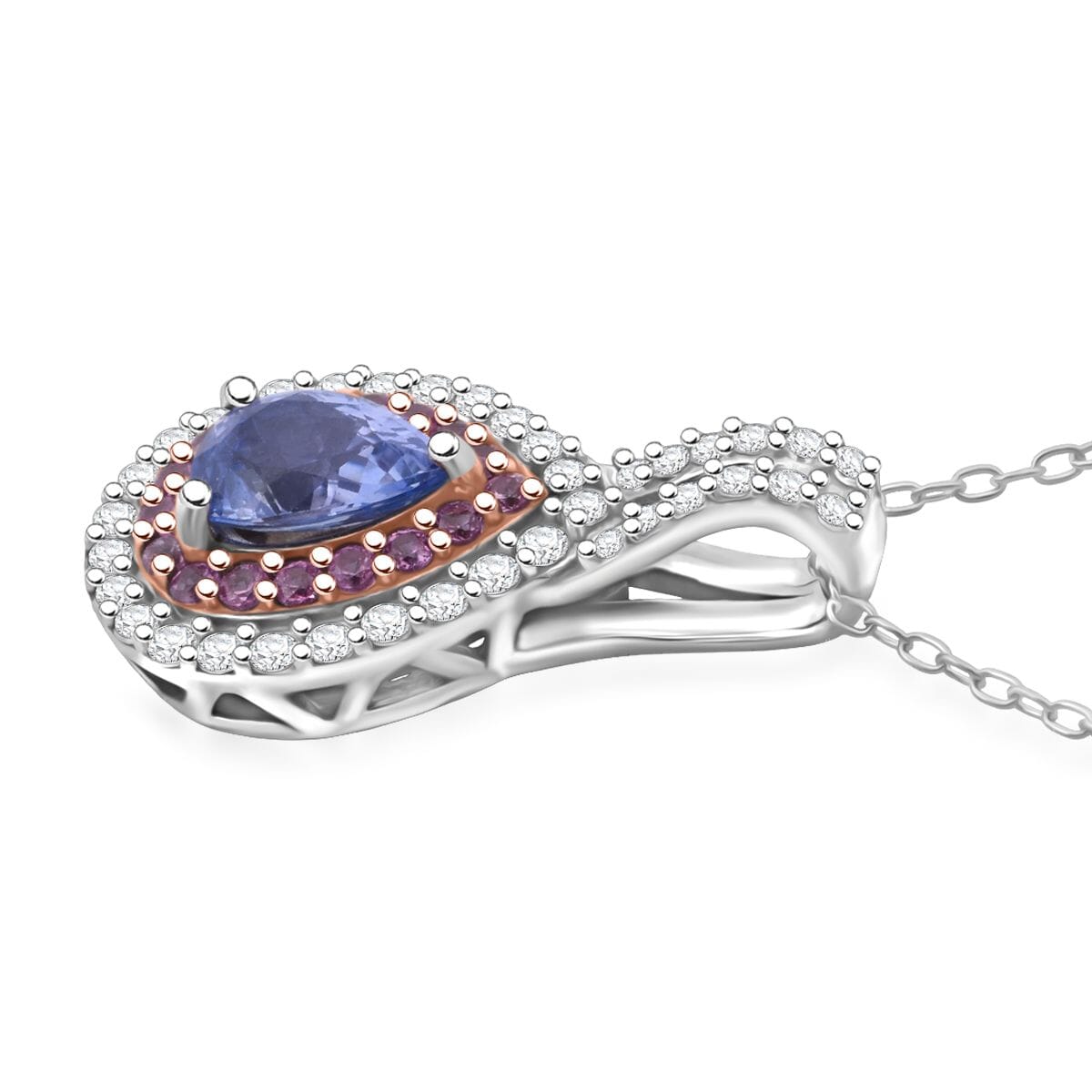 D'Joy Premium Ceylon Blue Sapphire and Multi Gemstone 1.35 ctw Celestial Dewdrop Pendant Necklace in Rhodium Over Sterling Silver 20 Inches image number 3