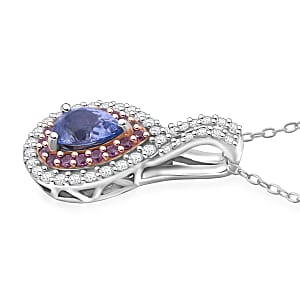 D'Joy Premium Ceylon Blue Sapphire and Multi Gemstone 1.35 ctw Celestial Dewdrop Pendant Necklace in Rhodium Over Sterling Silver 20 Inches