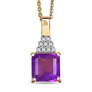AAA African Amethyst and White Zircon 3.00 ctw Regal Radiance Pendant Necklace in 18K Vermeil Yellow Gold Over Sterling Silver 20 Inches