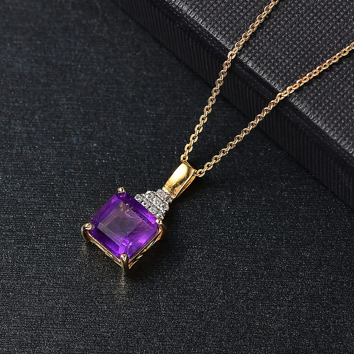 AAA African Amethyst and White Zircon 3.00 ctw Regal Radiance Pendant Necklace in 18K Vermeil Yellow Gold Over Sterling Silver 20 Inches image number 1