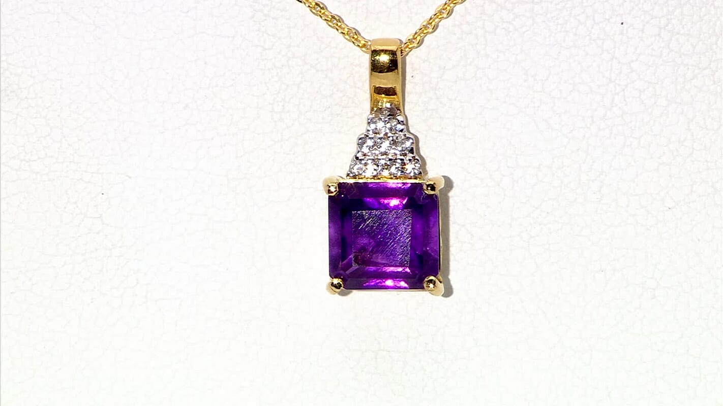 AAA African Amethyst and White Zircon 3.00 ctw Regal Radiance Pendant Necklace in 18K Vermeil Yellow Gold Over Sterling Silver 20 Inches