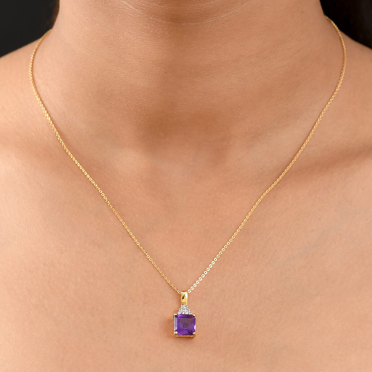 AAA African Amethyst and White Zircon 3.00 ctw Regal Radiance Pendant Necklace in 18K Vermeil Yellow Gold Over Sterling Silver 20 Inches image number 2