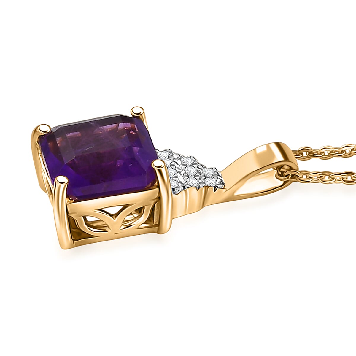 AAA African Amethyst and White Zircon 3.00 ctw Regal Radiance Pendant Necklace in 18K Vermeil Yellow Gold Over Sterling Silver 20 Inches image number 3