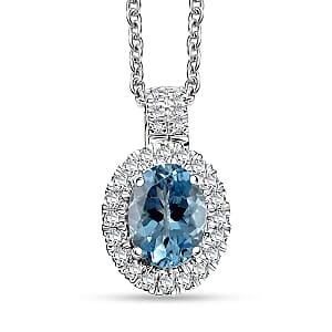 Certified & Appraised Luxoro AAA Santa Maria Aquamarine and G-H I2 Diamond 1.28 ctw Pendant Necklace in 14K White Gold 20 Inches