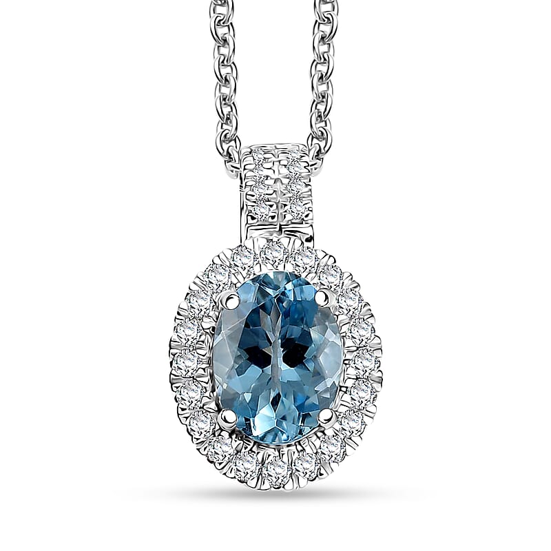 Certified & Appraised Luxoro AAA Santa Maria Aquamarine and G-H I2 Diamond 1.28 ctw Pendant Necklace in 14K White Gold 20 Inches