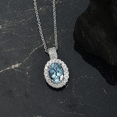 Certified & Appraised Luxoro AAA Santa Maria Aquamarine and G-H I2 Diamond 1.28 ctw Pendant Necklace in 14K White Gold 20 Inches