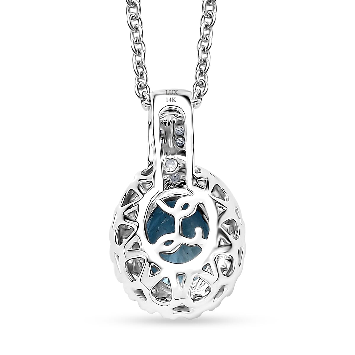 Certified & Appraised Luxoro AAA Santa Maria Aquamarine and G-H I2 Diamond 1.28 ctw Pendant Necklace in 14K White Gold 20 Inches image number 4