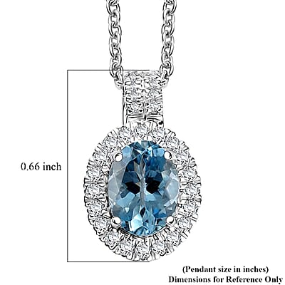 Certified & Appraised Luxoro AAA Santa Maria Aquamarine and G-H I2 Diamond 1.28 ctw Pendant Necklace in 14K White Gold 20 Inches